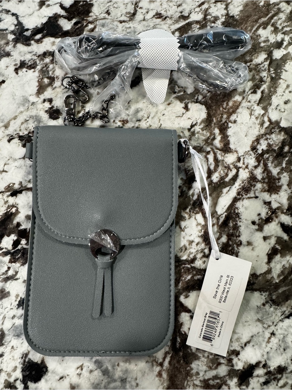 Grayish Blue Crossbody Phone Bag with Tassel Accent